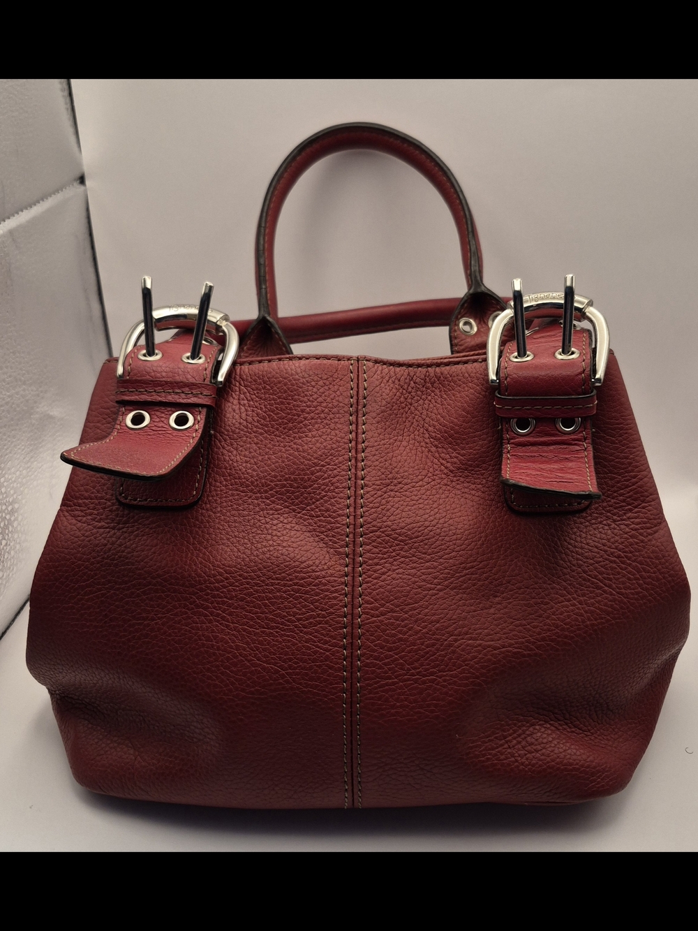 Tignanello Burgundy Leather Satchel with Silver Hardware